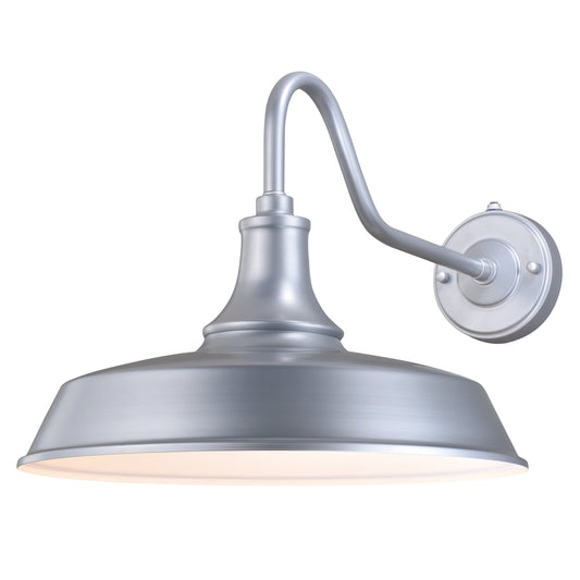 Vaxcel Dorado 15" 1-Light Satin Silver and White Dusk-to-Dawn Farmhouse Outdoor Wall Lantern With Dome Metal Shade