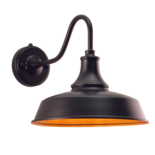 Vaxcel Dorado 9" 1-Light Dark Bronze and Light Gold Dusk-to-Dawn Farmhouse Outdoor Wall Lantern With Dome Metal Shade