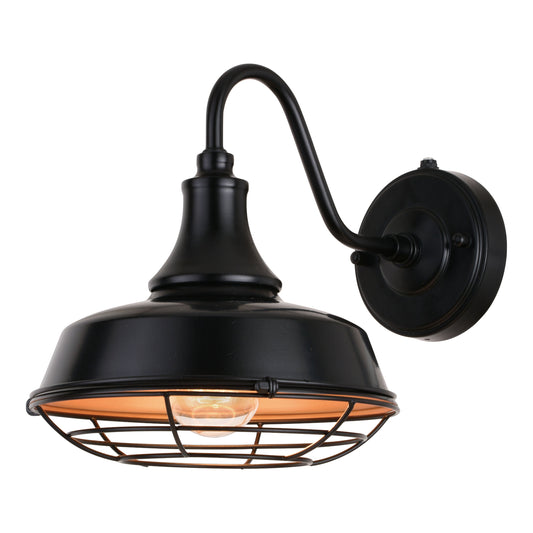 Vaxcel Dorado 9" 1-Light Dark Bronze and Light Gold Dusk-to-Dawn Industrial Outdoor Wall Lantern With Metal Shade and Cage