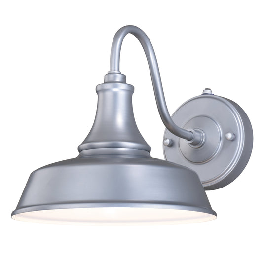 Vaxcel Dorado 9" 1-Light Satin Silver and White Dusk-to-Dawn Farmhouse Outdoor Wall Lantern With Dome Metal Shade