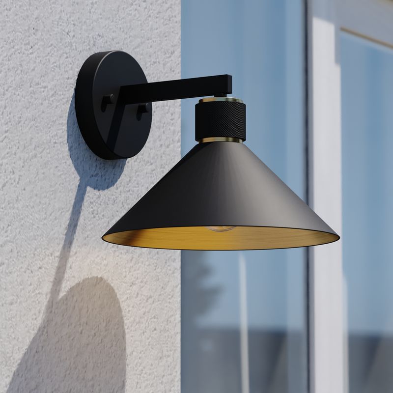 Vaxcel Dunbar 10-in Outdoor Wall Light Matte Black and Gold