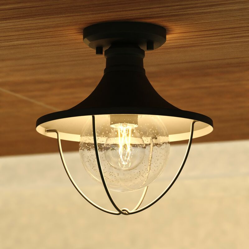 Vaxcel Dunlap 10-in. W Outdoor Semi-Flush Mount Textured Black