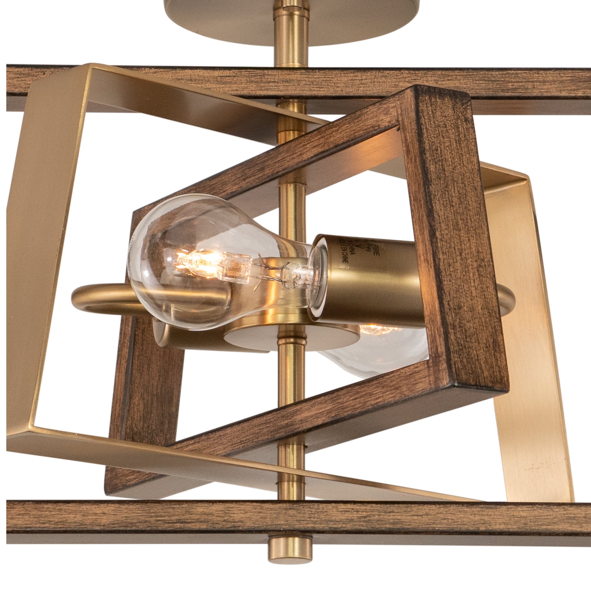 Vaxcel Dunning 16" 2-Light Natural Brass and Burnished Chestnut MCM Transitional Semi-Flush Mount Ceiling Light