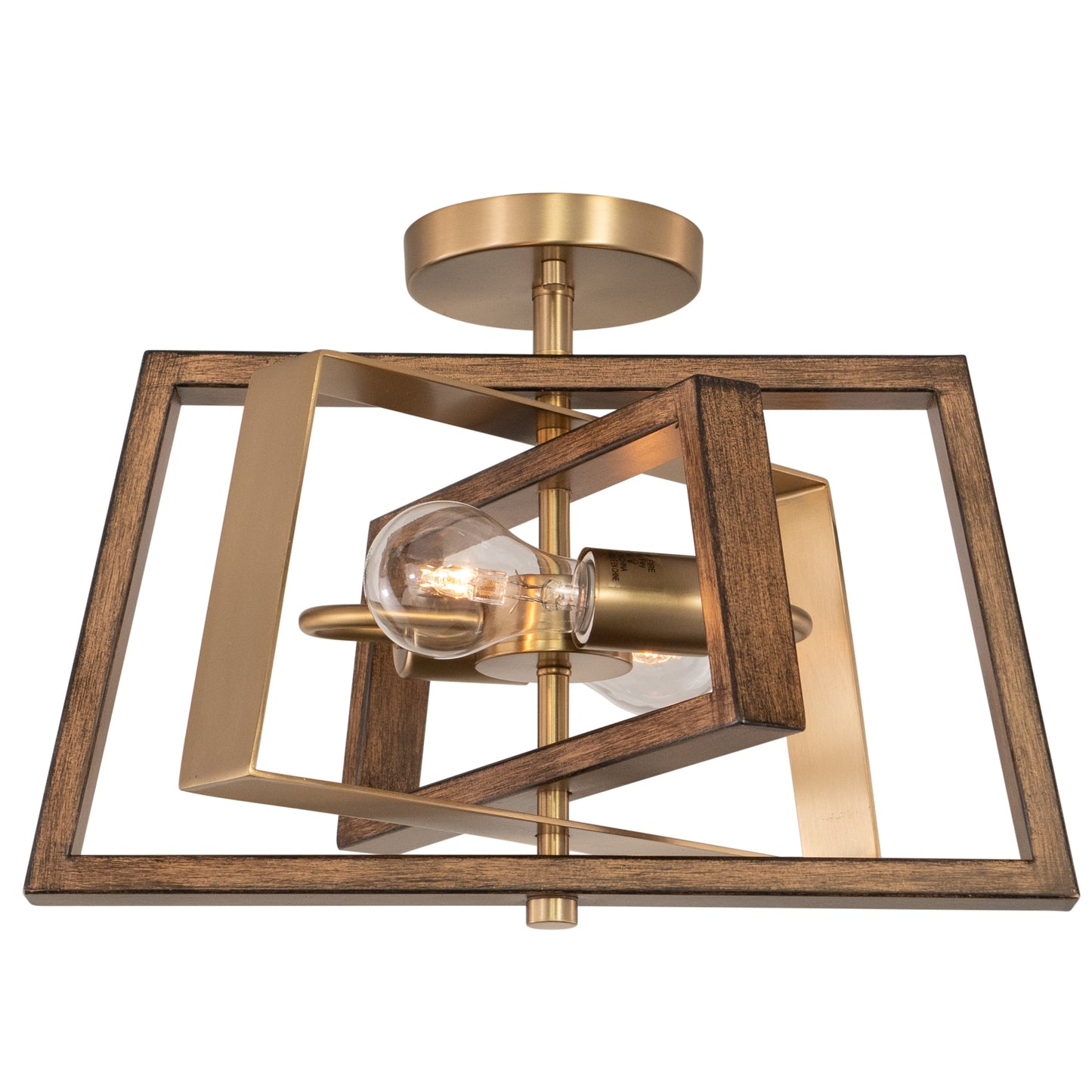 Vaxcel Dunning 16" 2-Light Natural Brass and Burnished Chestnut MCM Transitional Semi-Flush Mount Ceiling Light