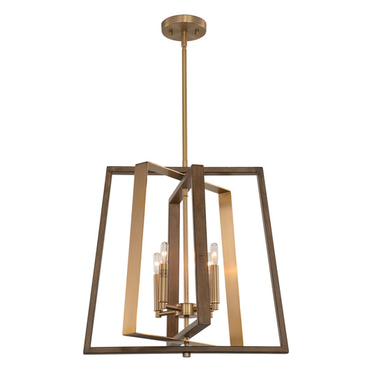 Vaxcel Dunning 20" 4-Light Natural Brass and Burnished Chestnut MCM Transitional Pendant Ceiling Light
