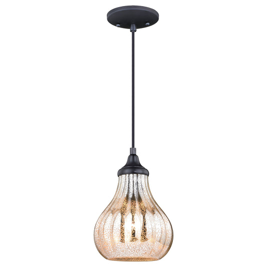 Vaxcel Elby 8" 1-Light Dark Bronze Mini Pendant Ceiling Light With Mercury Glass Shade
