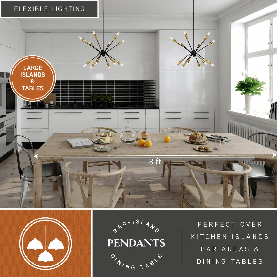 Vaxcel Ellis 25.25-in. 12 Light Pendant Matte Black and Satin Brass