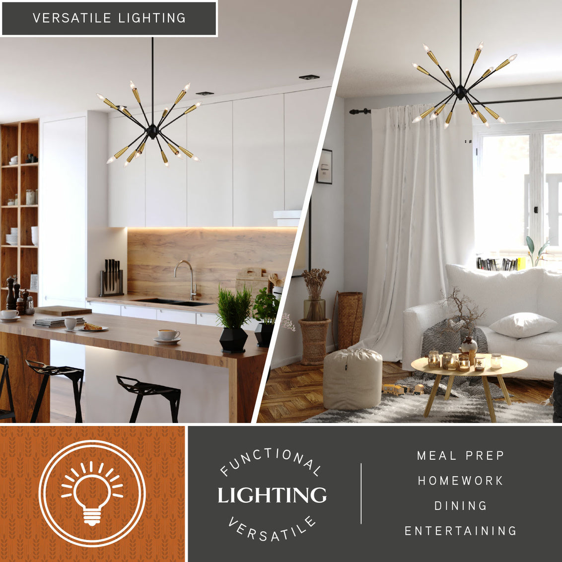 Vaxcel Ellis 25.25-in. 12 Light Pendant Matte Black and Satin Brass