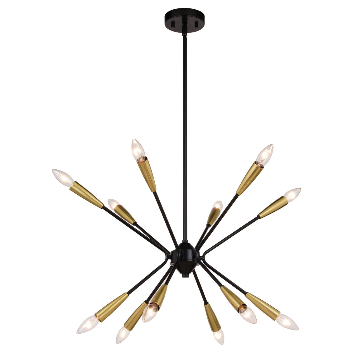 Vaxcel Ellis 25.25-in. 12 Light Pendant Matte Black and Satin Brass