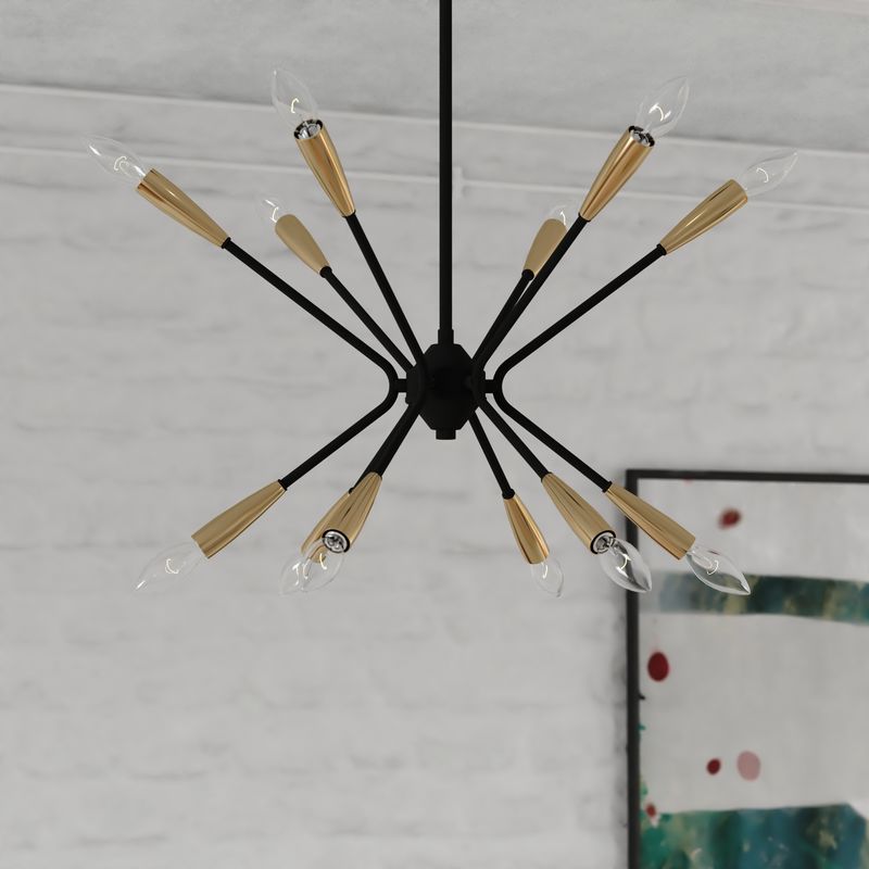 Vaxcel Ellis 25.25-in. 12 Light Pendant Matte Black and Satin Brass