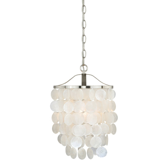 Vaxcel Elsa 1-Light Satin Nickel Coastal Capiz Shell Waterfall Pendant Light