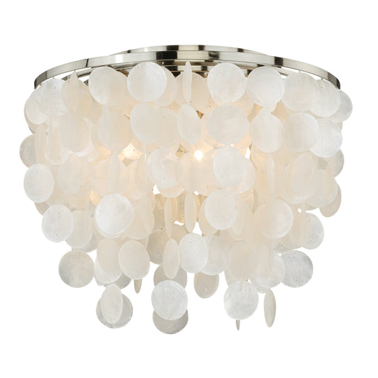 Vaxcel Elsa 16" W 3-Light Satin Nickel Capiz Shell Coastal Flush Mount Ceiling Light Fixture