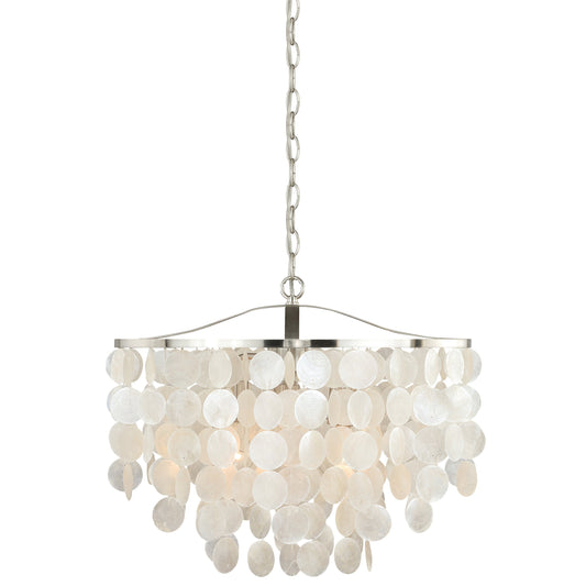 Vaxcel Elsa 20" 3-Light Satin Nickel Coastal Capiz Shell Waterfall Pendant Lighting