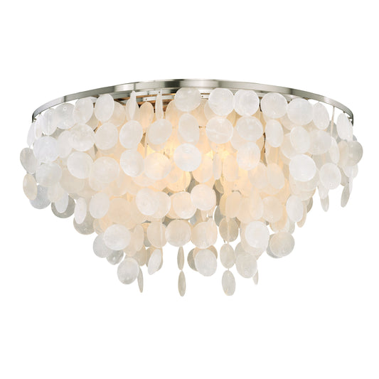 Vaxcel Elsa 24" 5-Light Satin Nickel Coastal Flush Mount Ceiling Light With Capiz Shell Shade