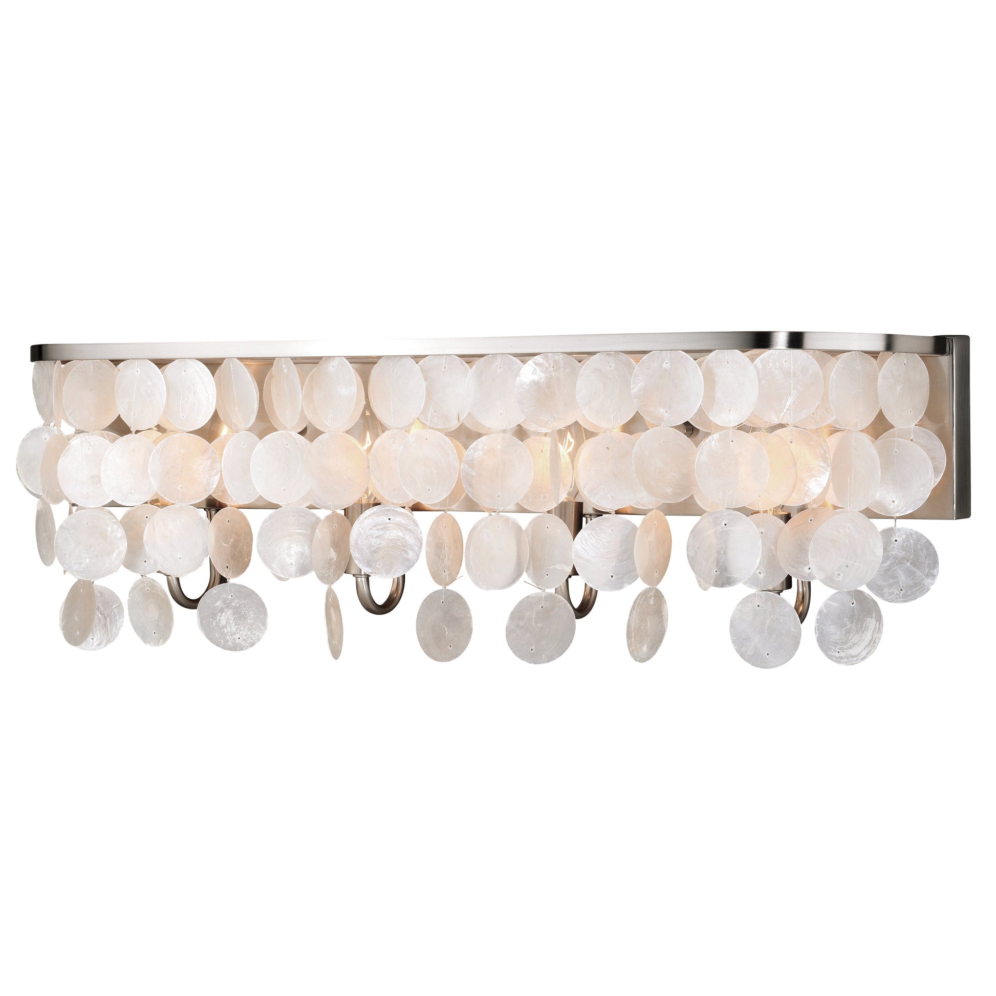 Vaxcel Elsa 28" 4-Light Satin Nickel Coastal Bathroom Vanity Fixture With Capiz Shell Shade