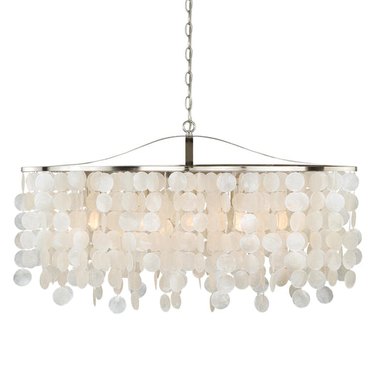 Vaxcel Elsa 36" 5-Light Nickel Coastal Capiz Shell Linear Chandelier Island Pendant Light Fixture