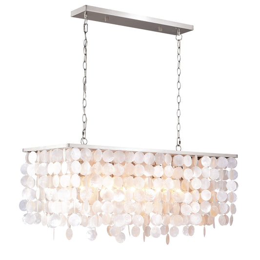 Vaxcel Elsa 36" 5-Light Nickel Coastal Linear Island Pendant Chandelier With Capiz Shell Shade
