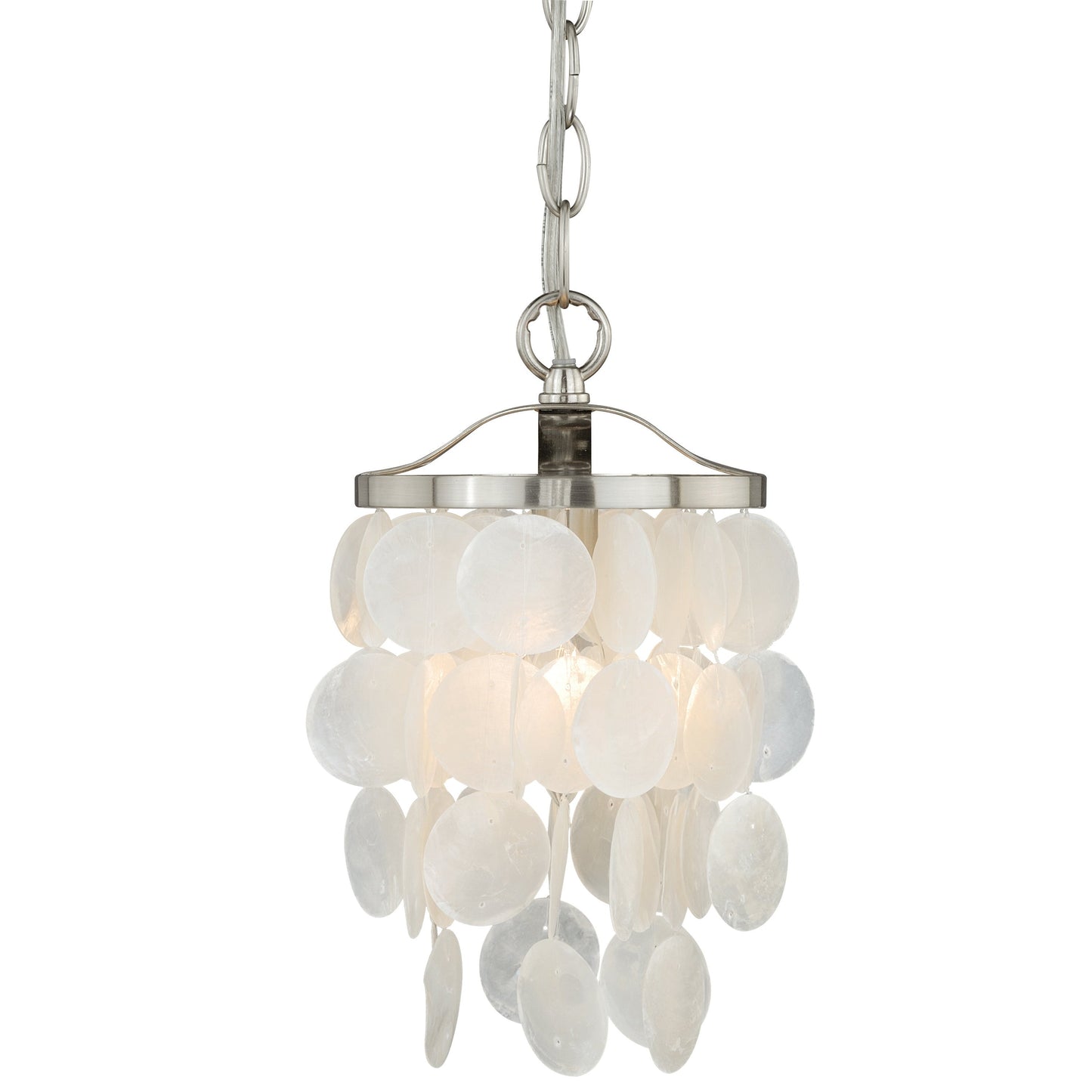 Vaxcel Elsa 6" 1-Light Satin Nickel Coastal Capiz Shell Mini Pendant Ceiling Light