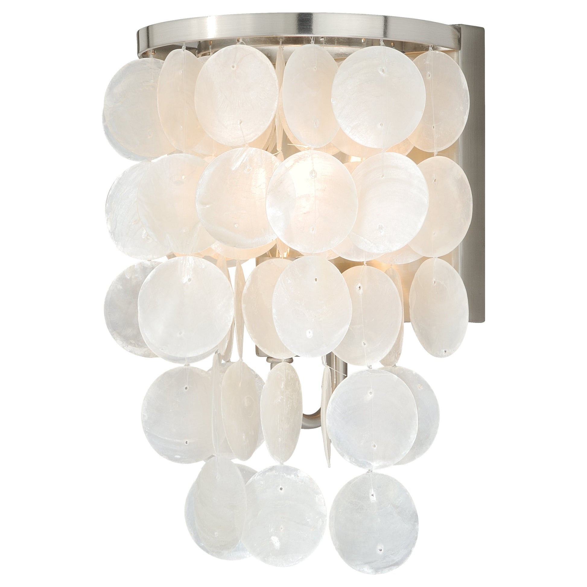 Vaxcel Elsa 7" 1-Light Satin Nickel Coastal Bathroom Wall Sconce Fixture With Capiz Shell Shade