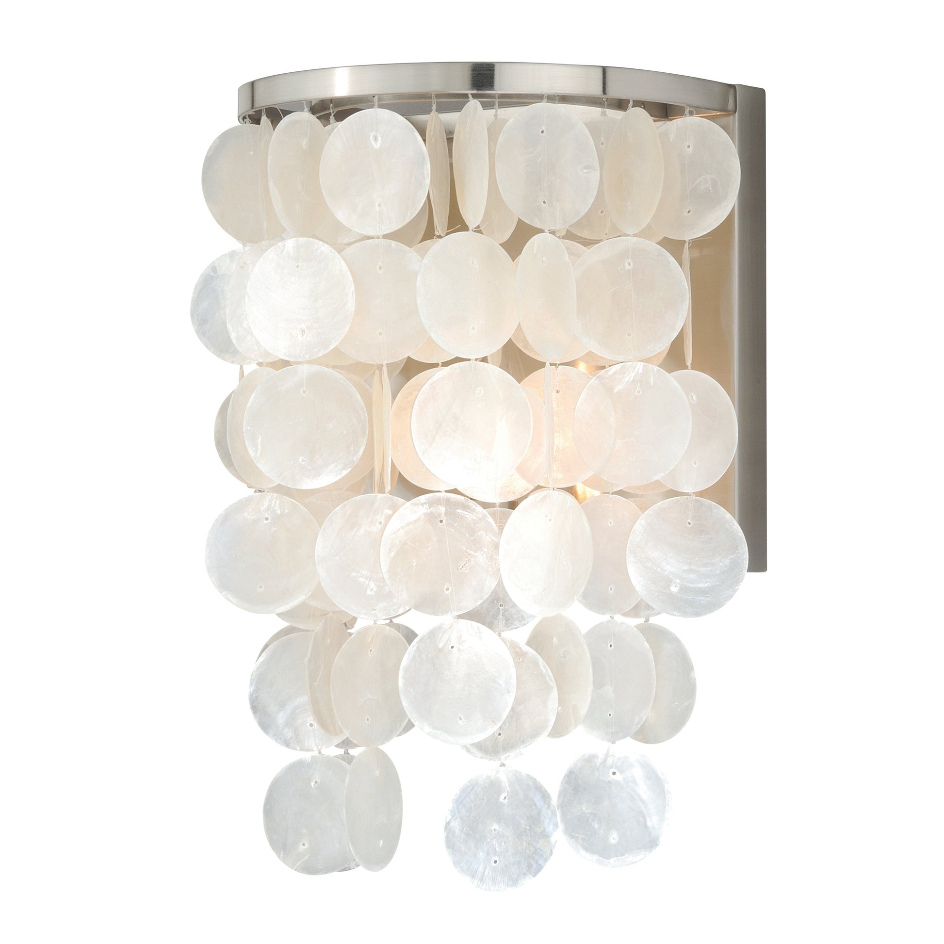 Vaxcel Elsa 8" 1-Light Satin Nickel Coastal Bathroom Wall Sconce Fixture With Capiz Shell Shade