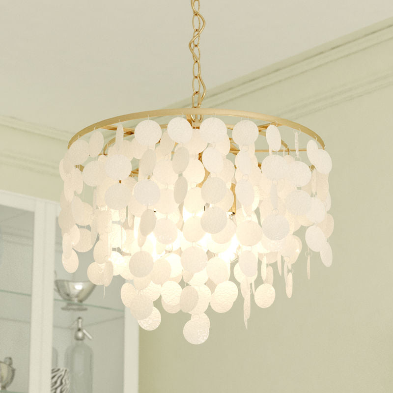 Vaxcel Elsa Capiz Shell 19.75-in 3 Light Pendant Natural Brass