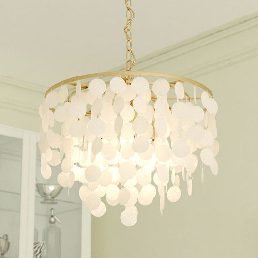 Vaxcel Elsa Capiz Shell 19.75-in 3 Light Pendant Natural Brass