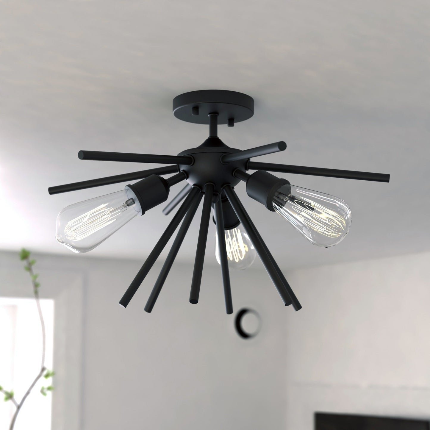 Vaxcel Estelle 17" 3-Light Matte Black Mid Century Modern Sputnik Flush Mount Ceiling Fixture