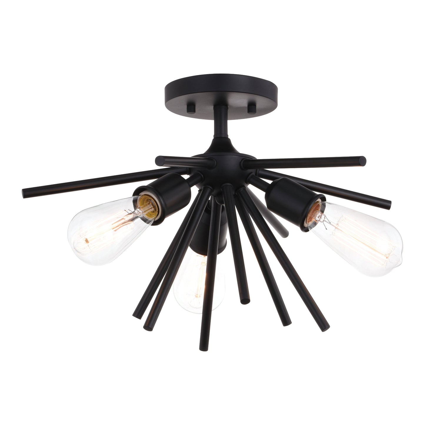 Vaxcel Estelle 17" 3-Light Matte Black Mid Century Modern Sputnik Flush Mount Ceiling Fixture