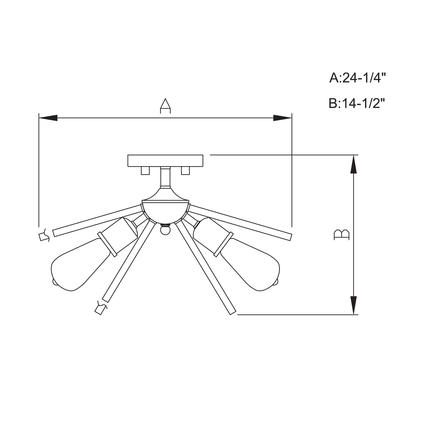 Vaxcel Estelle 6-Light 24" W Brass Mid-Century Modern Sputnik Semi Flush Mount Ceiling Light