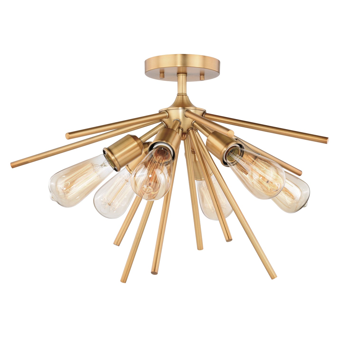 Vaxcel Estelle 6-Light 24" W Brass Mid-Century Modern Sputnik Semi Flush Mount Ceiling Light