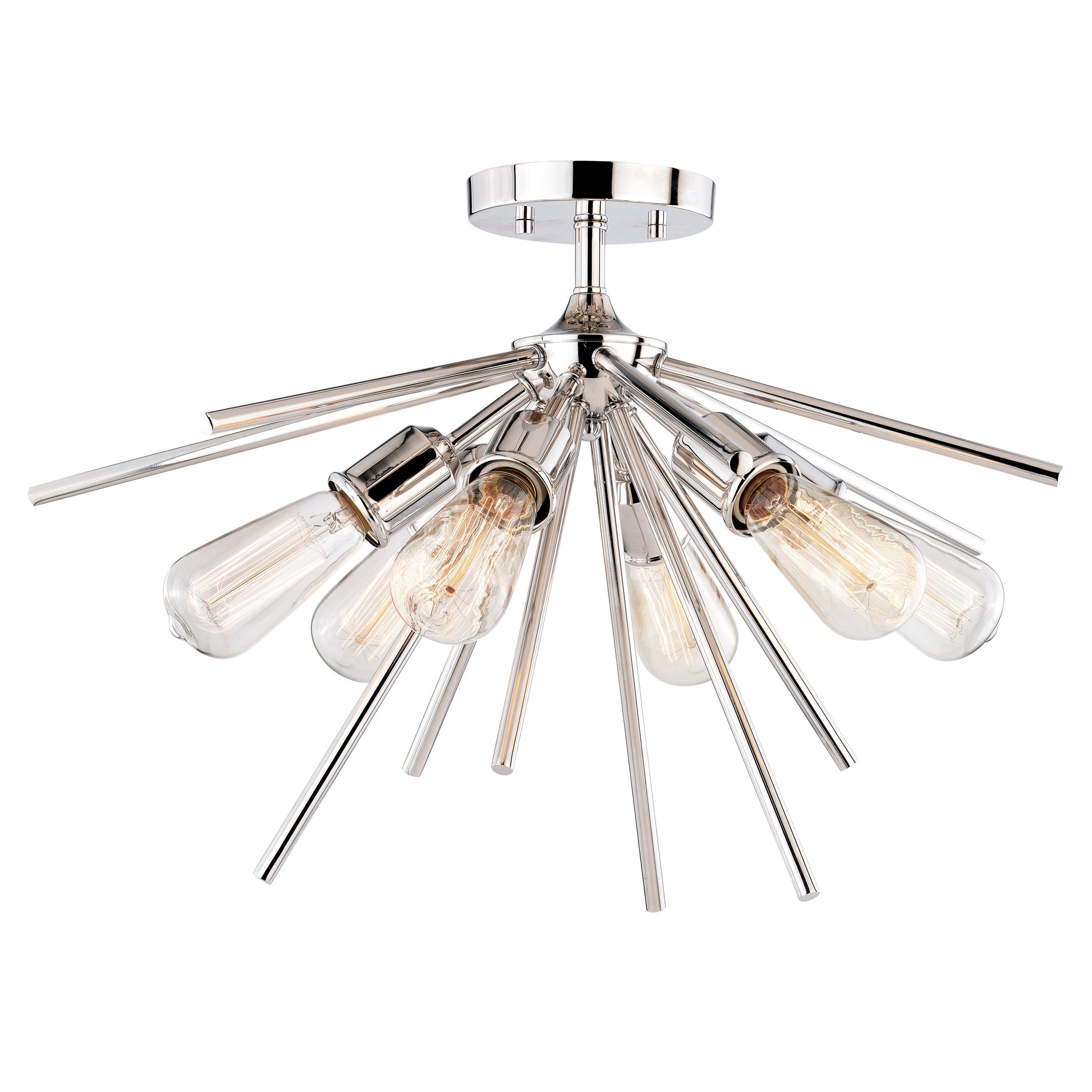 Vaxcel Estelle 6-Light 24" W Nickel Mid-Century Modern Sputnik Semi Flush Mount Ceiling Light