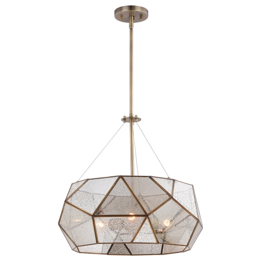 Vaxcel Euclid 20" 3-Light Brass Mid-Century Modern Pendant Light With Mercury Glass Shade