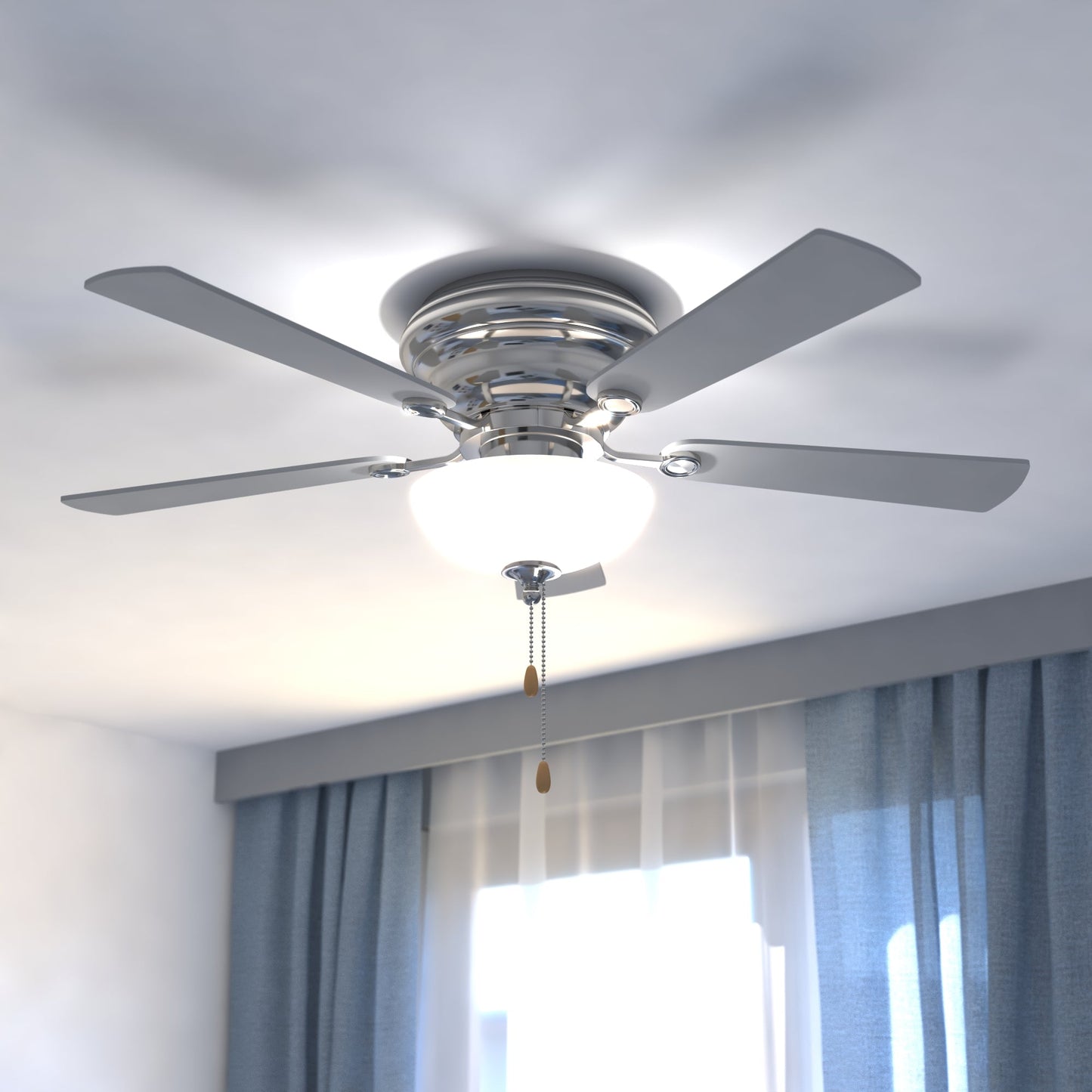 Vaxcel Expo 42" Flush Mount Satin Nickel Ceiling Fan With 2-Light LED Light Kit