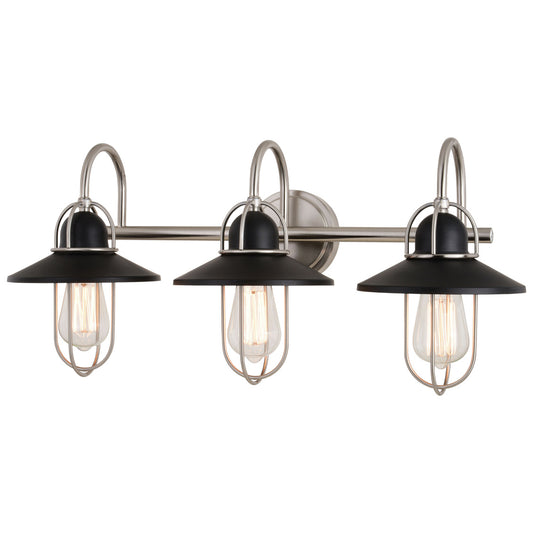 Vaxcel Galena 25.25" 3-Light Matte Black and Satin Nickel Light Vanity