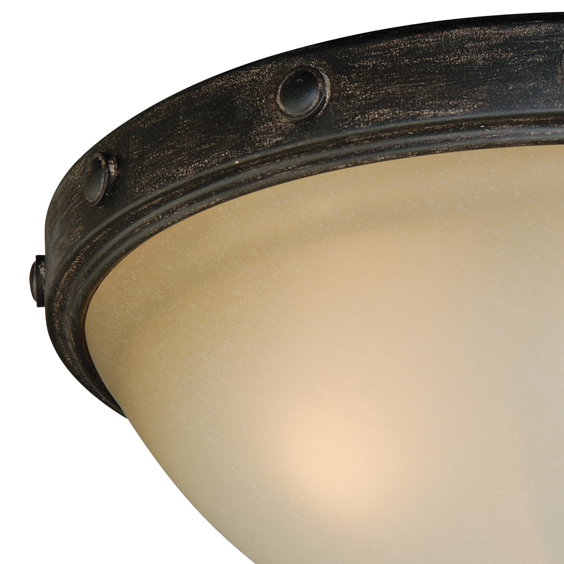 Vaxcel Halifax 14.5" 2-Light Black Walnut Rustic Flush Mount Ceiling Light Fixture With Creme Cognac Glass Bowl Shade