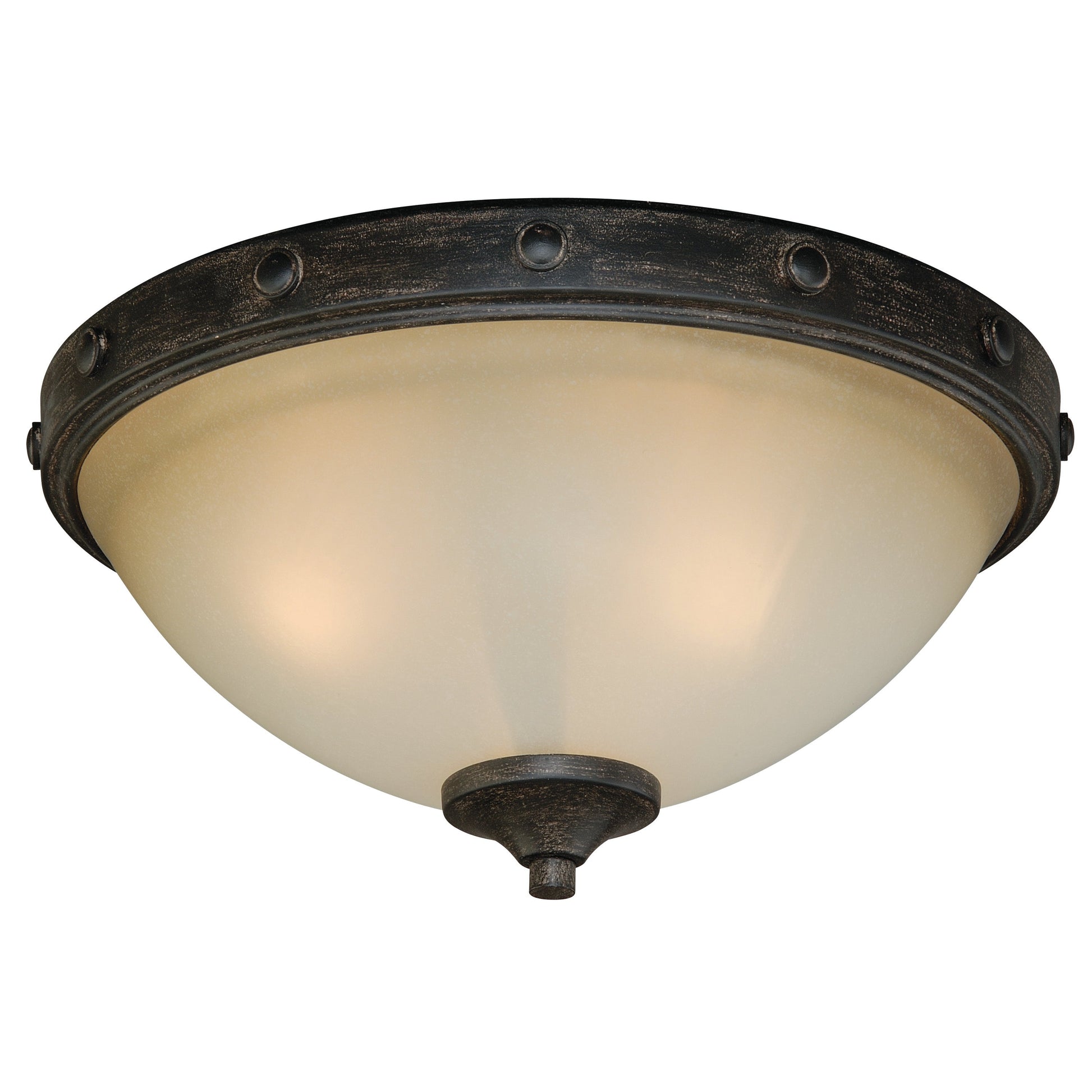 Vaxcel Halifax 14.5" 2-Light Black Walnut Rustic Flush Mount Ceiling Light Fixture With Creme Cognac Glass Bowl Shade