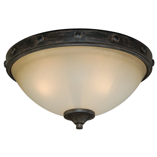 Vaxcel Halifax 14.5" 2-Light Black Walnut Rustic Flush Mount Ceiling Light Fixture With Creme Cognac Glass Bowl Shade