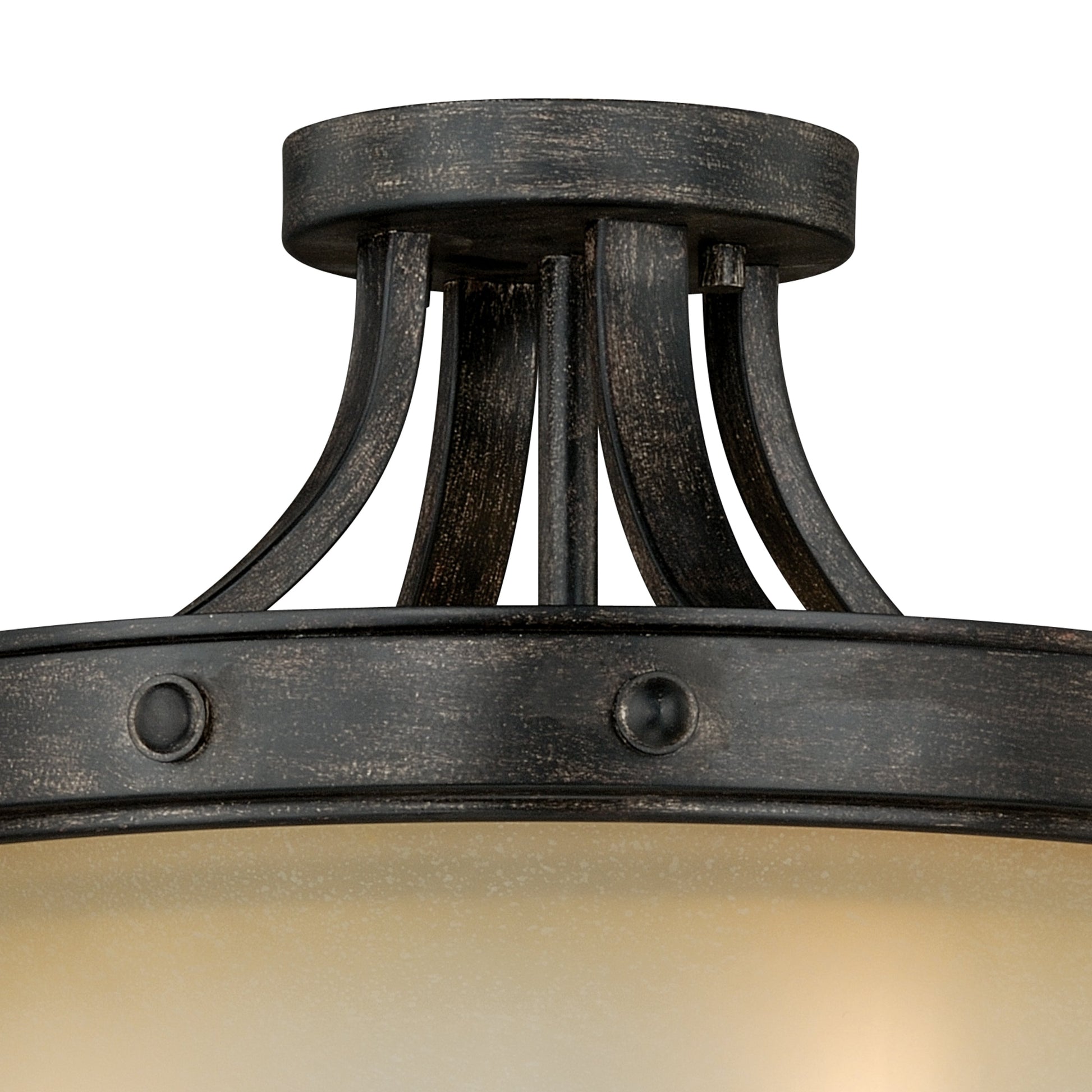 Vaxcel Halifax 14.5" 2-Light Bronze Rustic Semi-Flush Mount Ceiling Light With Cream Cognac Glass Bowl Shade