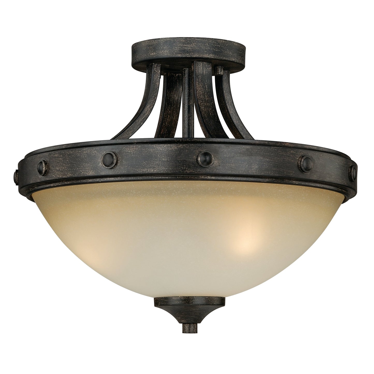 Vaxcel Halifax 14.5" 2-Light Bronze Rustic Semi-Flush Mount Ceiling Light With Cream Cognac Glass Bowl Shade