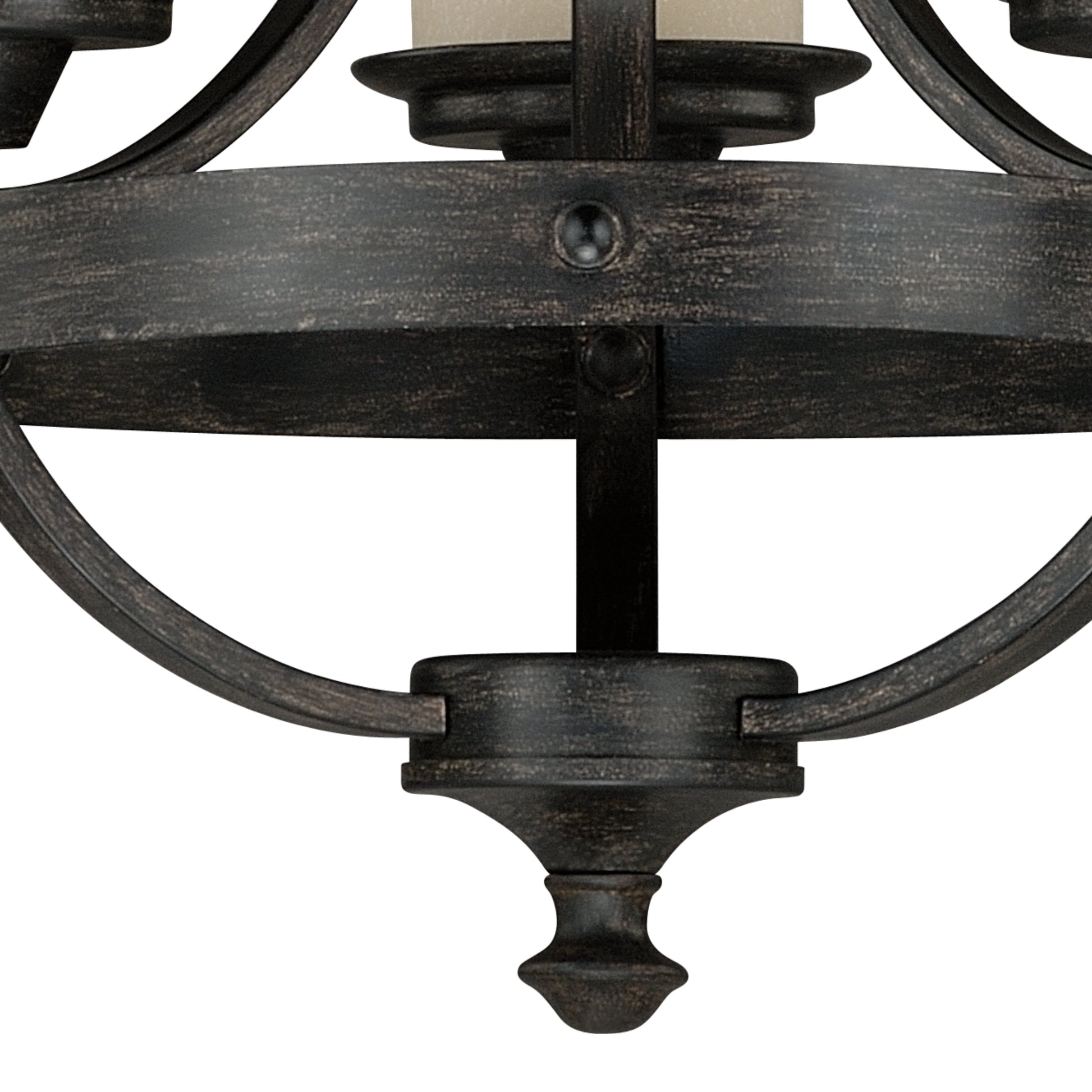 Vaxcel Halifax 18" 3-Light Black Walnut Rustic Wheel Mini Chandelier With Creme Cognac Glass Shades