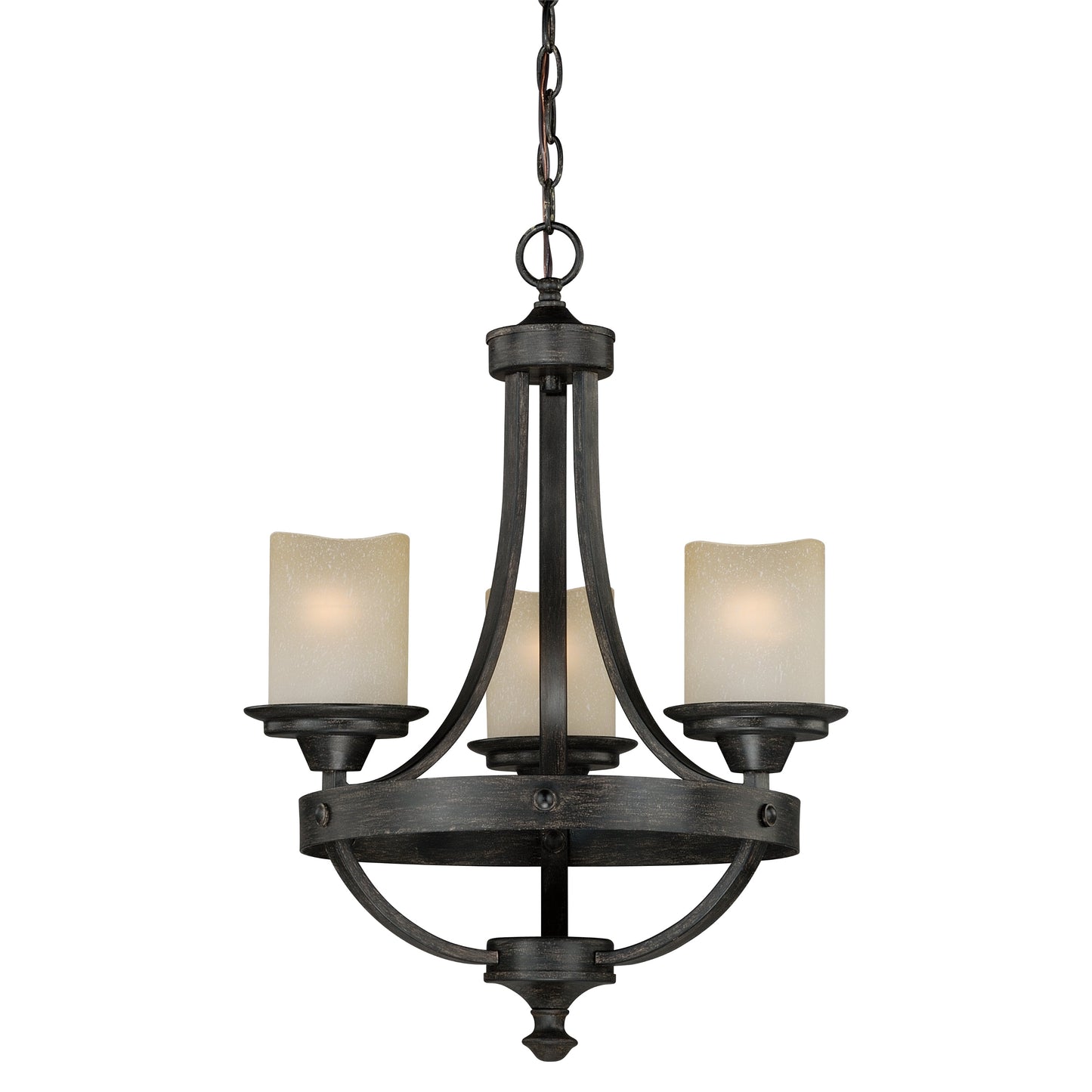 Vaxcel Halifax 18" 3-Light Black Walnut Rustic Wheel Mini Chandelier With Creme Cognac Glass Shades