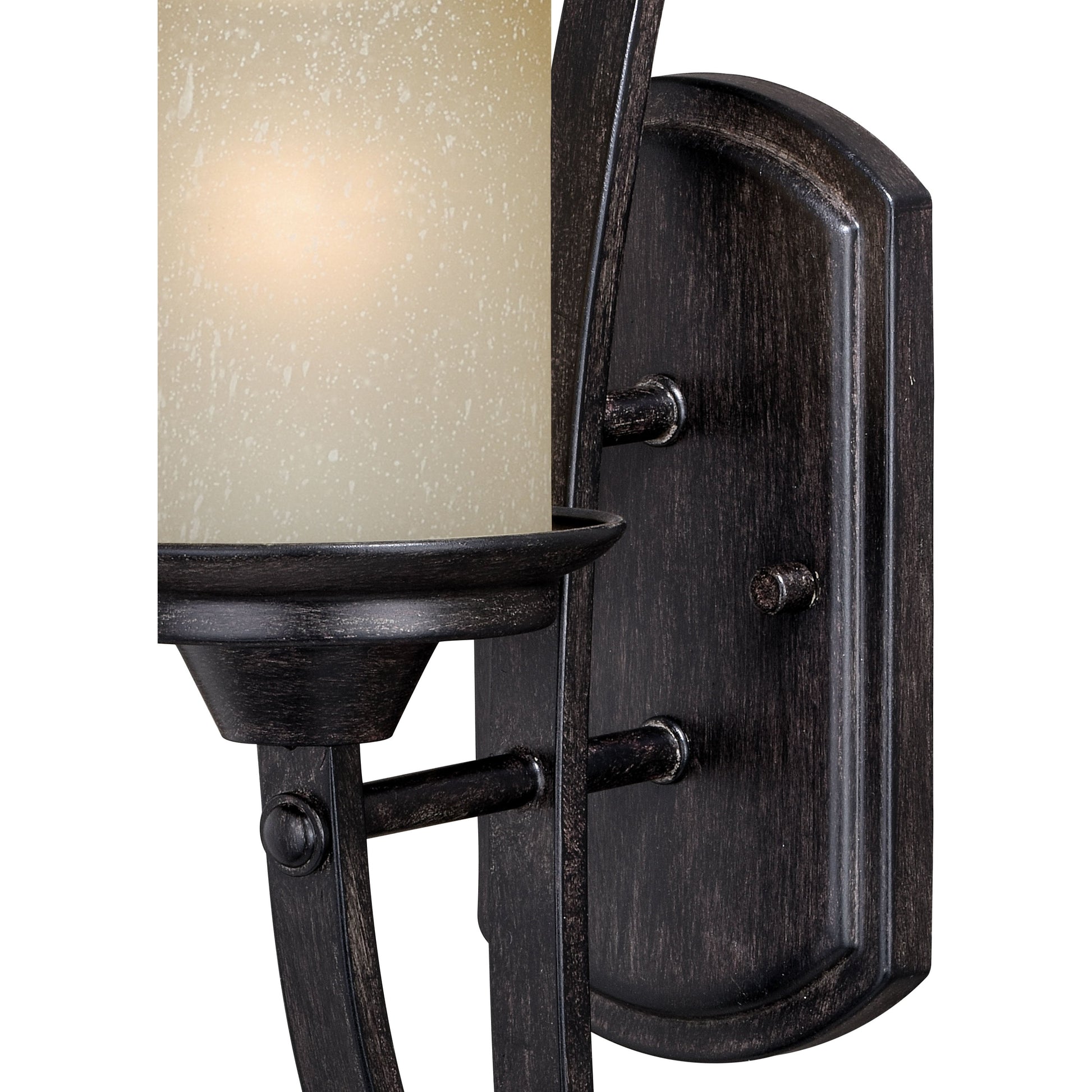 Vaxcel Halifax 5" 1-Light Black Walnut Rustic Armed Wall Sconce With Creme Cognac Glass Shade