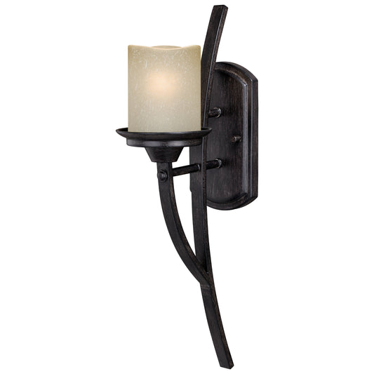 Vaxcel Halifax 5" 1-Light Black Walnut Rustic Armed Wall Sconce With Creme Cognac Glass Shade