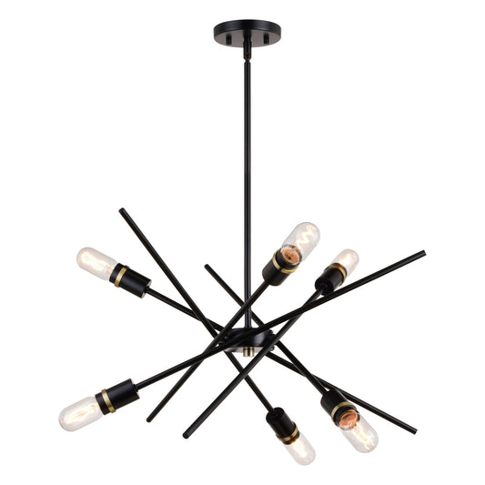 Vaxcel Halsted 24.25" 6-Light Black and Satin Brass Light Pendant