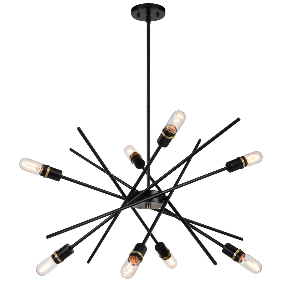 Vaxcel Halsted 29.25" 8-Light Black and Satin Brass Light Pendant