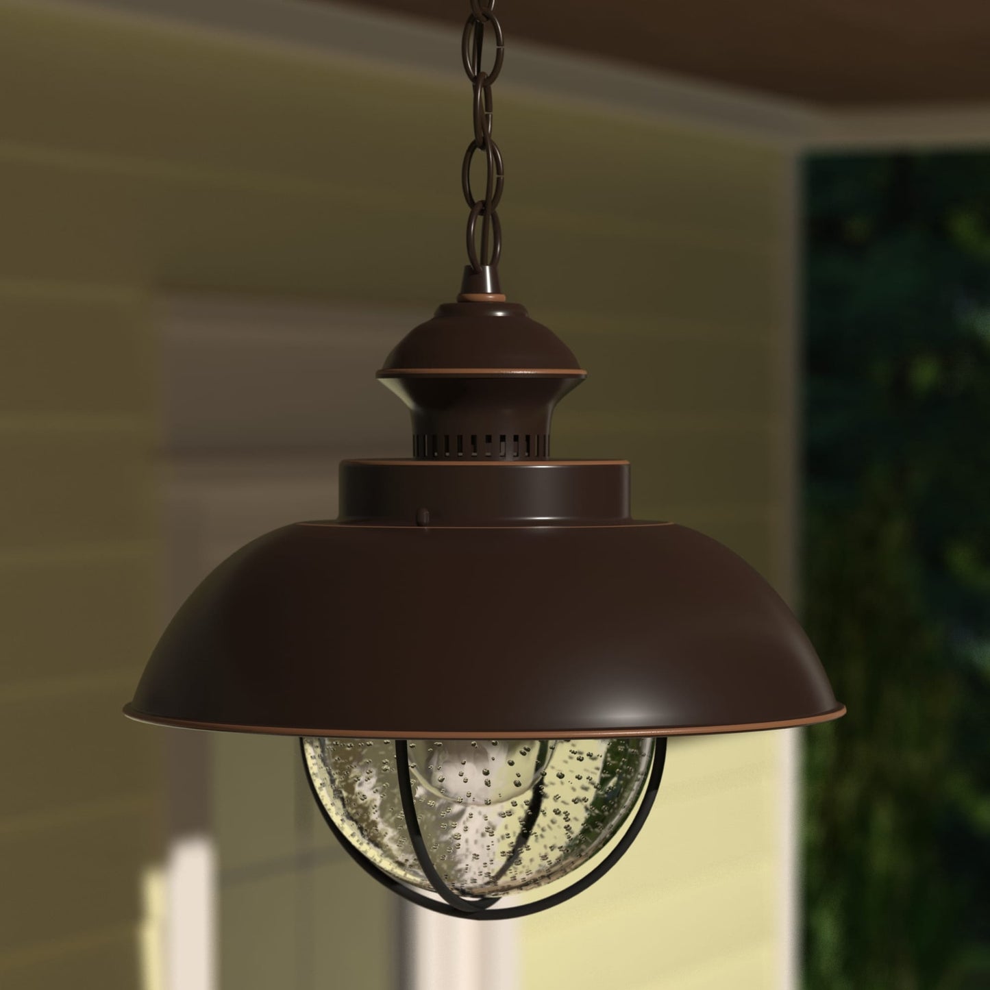 Vaxcel Harwich 10" 1-Light Burnished Bronze Coastal Outdoor Pendant Light With Clear Seeded Glass Shade