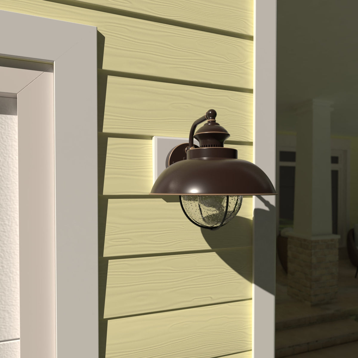 Vaxcel Harwich 10" 1-Light Burnished Bronze Coastal Outdoor Wall Lantern With Clear Seeded Glass Shade