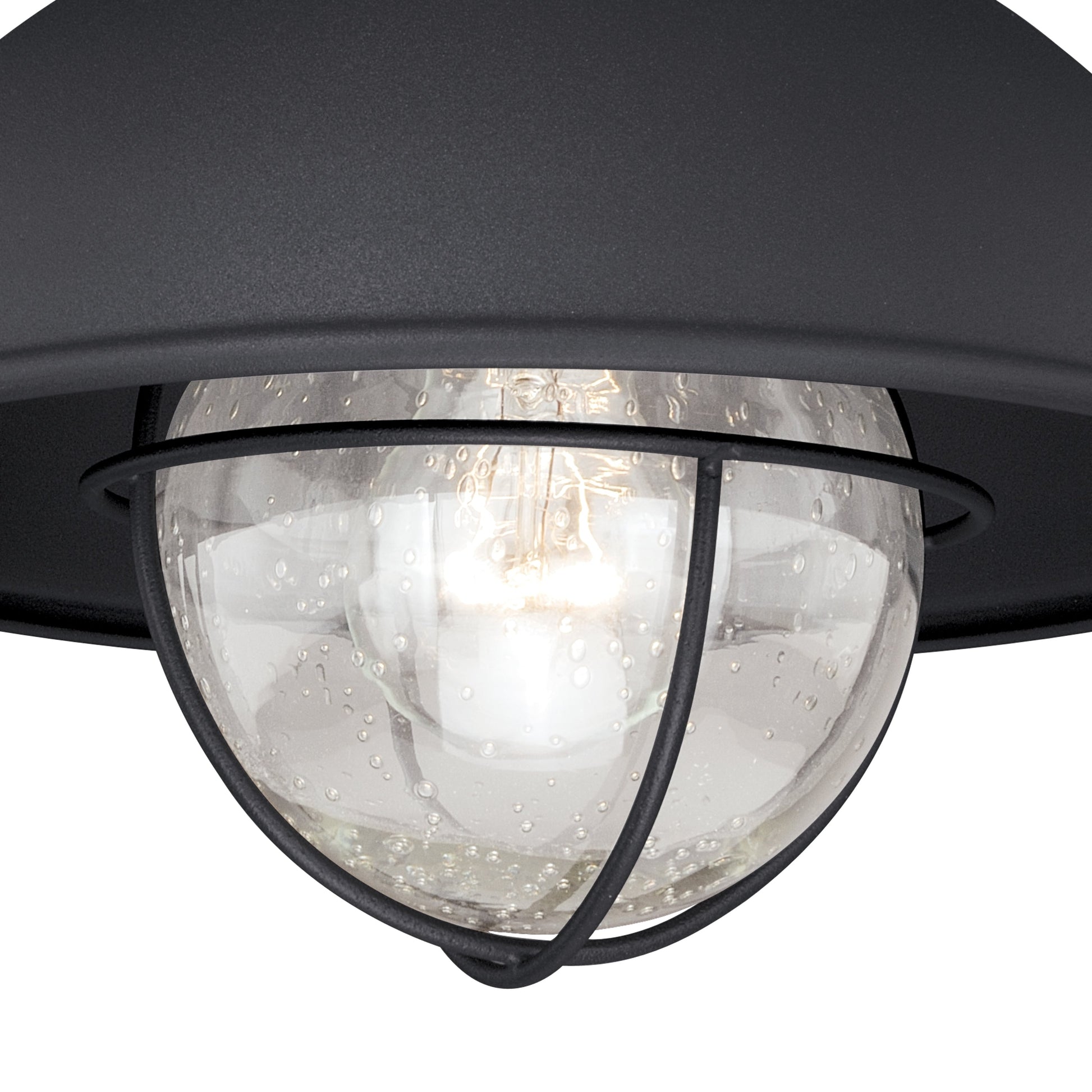 Vaxcel Harwich 10" 1-Light Textured Black Coastal Outdoor Flush Mount Ceiling Light With Clear Seeded Glass Shade