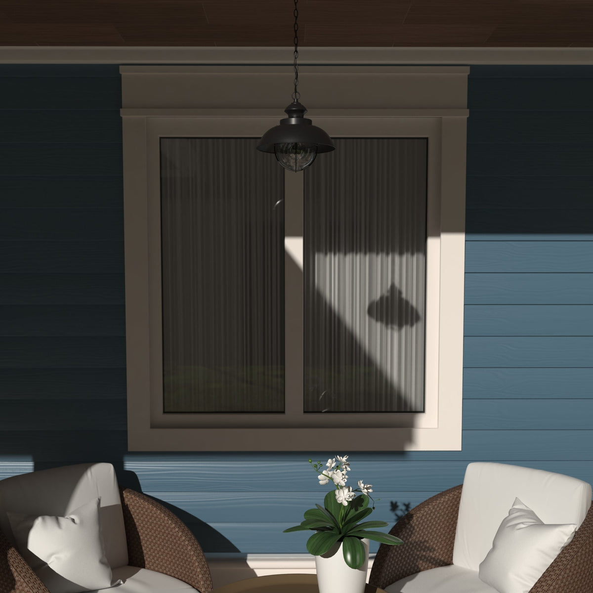 Vaxcel Harwich 10" 1-Light Textured Black Coastal Outdoor Pendant Light With Clear Seeded Glass Shade