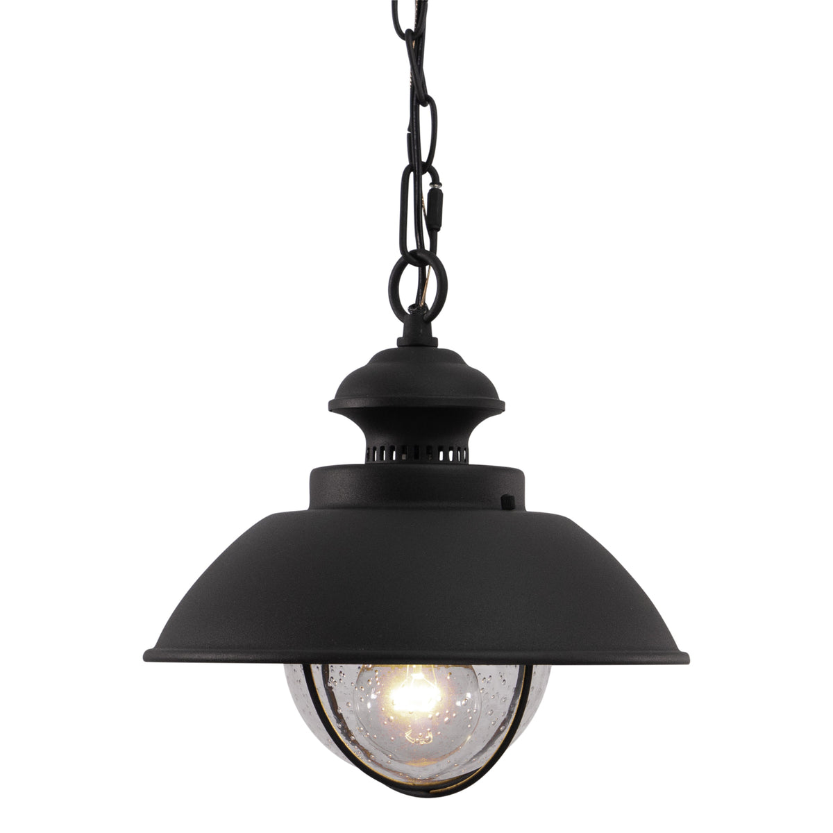 Vaxcel Harwich 10" 1-Light Textured Black Coastal Outdoor Pendant Light With Clear Seeded Glass Shade